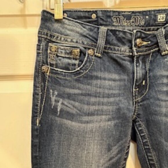 RARE MISS ME JEANS; LOW RISE  BOOTCUT EMBELLISHED SEQUIN SPLIT  WINGS  POCKETS - Picture 13 of 16
